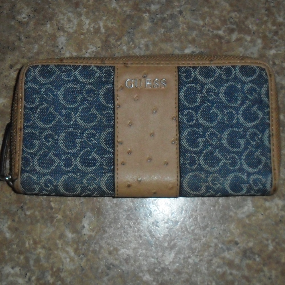 Guess Logo Wallet Denim & Tan Ostrich FINAL PRICE!